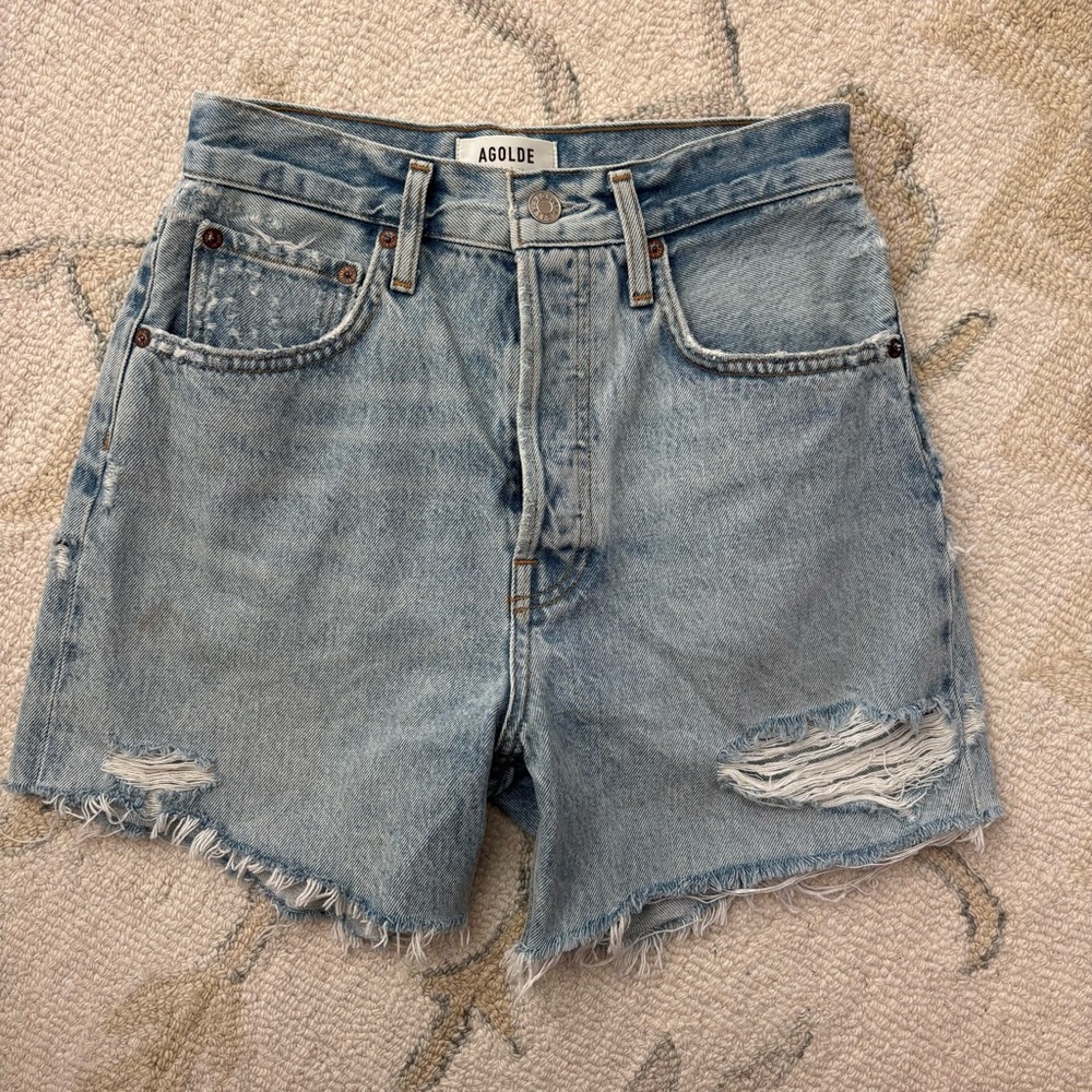 Agolde Distressed Denim Short - Riley Short - Picture 2 of 5
